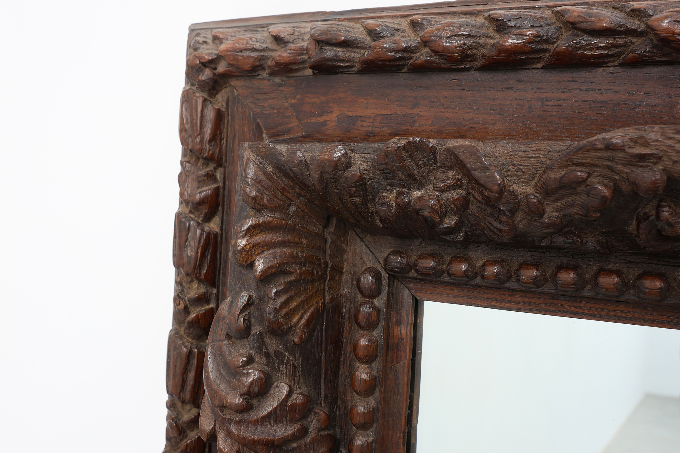 Large Antique French Carved Oak Mirror, Late 19th Century thumbnail
